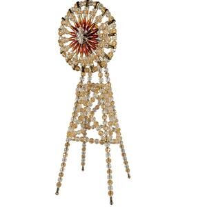 Vintage Beaded Windmill Sculpture Gold Amber Plastic Bead Handmade 13" Farmhouse